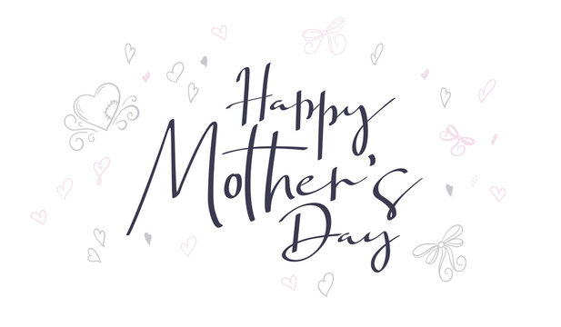 vector hand lettering happy mother's day phrase with doodle flowers and hearts