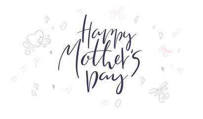 vector hand lettering happy mother's day phrase with doodle flowers and hearts