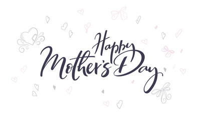 vector hand lettering happy mother's day phrase with doodle flowers and hearts