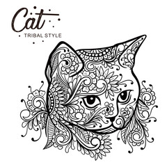 Obraz premium Cat head tribal style Hand drawn