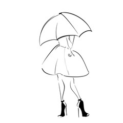 Outline sketch of a girl with an umbrella