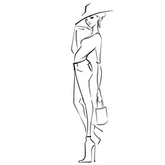 Outline sketch of a slim girl in fashion pose