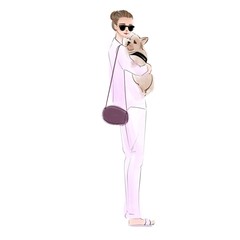 Happy girl holding her cute dog