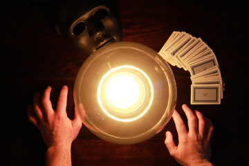 A sorcerer's table with a fortune-teller ball