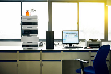 Laboratory machinery placed on the edge of the window