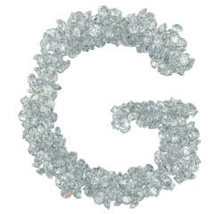 Diamond font, letter G from diamonds. 3D rendering