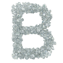 Diamond font, letter B from diamonds. 3D rendering