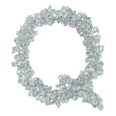 Diamond font, letter Q from diamonds. 3D rendering