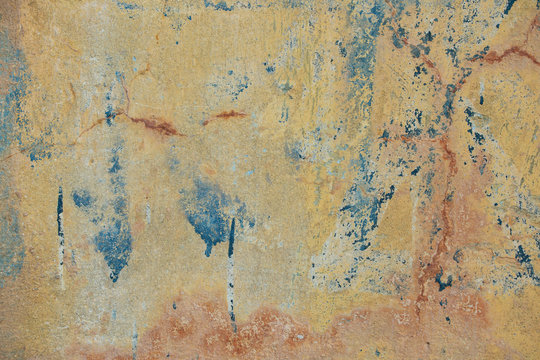 The texture of the old cement wall with scratches, cracks, dust, crevices, roughness, stucco. Can be used as a poster or background for design. © INTHEBLVCK