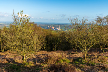 Fototapeta na wymiar View from the Wrekin, near Telford, Shropshire, England, UK - looking southeast towards the decommissioned Ironbridge Power Station