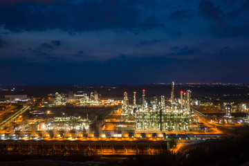 Aerial view. industrial power plant energy at night and twilight