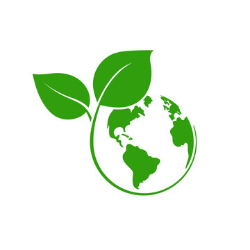 Planet Earth with plant logo design. Vector. Isilated.