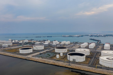 Fototapeta na wymiar Aerial view. Oil refinery factory and oil storage tank. Petrochemical Industrial.