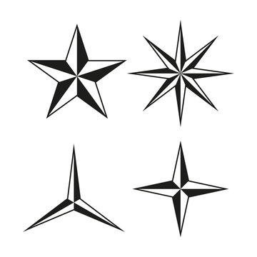 Set of  three, four, five and six poined stars. Vector. Isolated.
