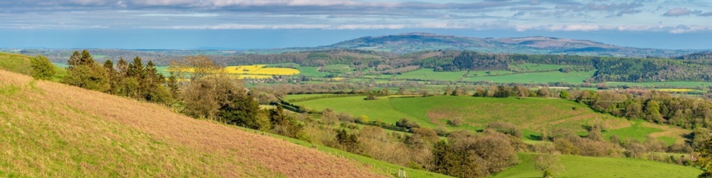 View from Hope Bowdler Hill, near Church Stretton, Shropshire, England, UK