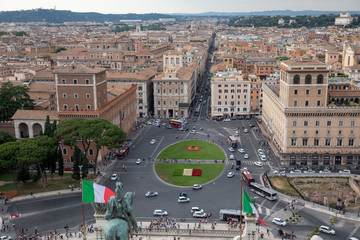 Panoramic view of Piazza Venezia and city from Vittoriano