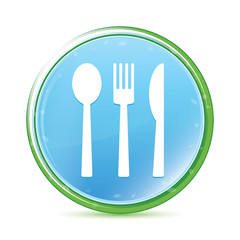 Cutlery icon natural aqua cyan blue round button