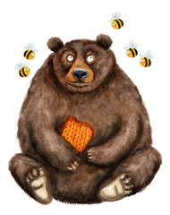 Funny angry bear and bees - 258746905