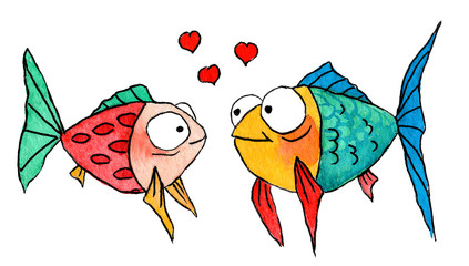 Two colorful fishes in love - 258746946