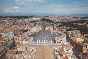 Panoramic view on the St. Peter's square and city of Rome