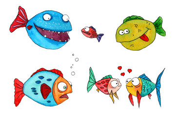 Set of funny colorful fishes - 258746972