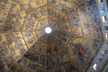 Fototapeta na wymiar Panoramic view of interior of Florence Baptistery on Piazza del Duomo