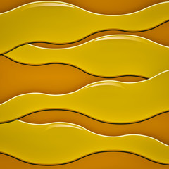 abstract image wavy volumetric shapes of yellow honey color with highlights and shadows on a dark orange background