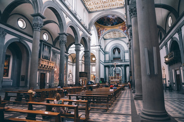 Panoramic view of interior of Basilica di San Lorenzo (Basilica of St Lawrence)