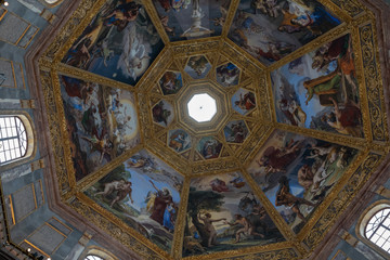 Fototapeta na wymiar Panoramic view of interior cupola of the Medici Chapels (Cappelle Medicee)