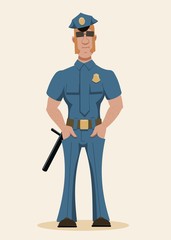 huge policeman in blue uniform