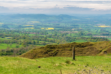 View over the Shropshire landscape from Titterstone Clee near Cleeton, England, UK