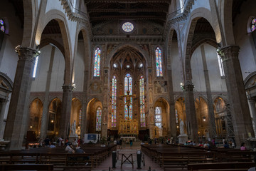 Fototapeta na wymiar Panoramic view of interior of Basilica di Santa Croce
