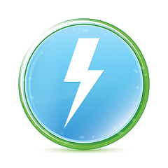 Lightning bolt icon natural aqua cyan blue round button