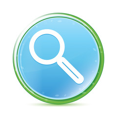 Magnifying glass icon natural aqua cyan blue round button