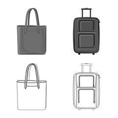 Vector design of suitcase and baggage icon. Set of suitcase and journey stock symbol for web.