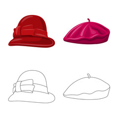 Vector design of headgear and cap symbol. Collection of headgear and accessory vector icon for stock.
