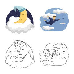 Vector illustration of dreams and night logo. Set of dreams and bedroom stock vector illustration.
