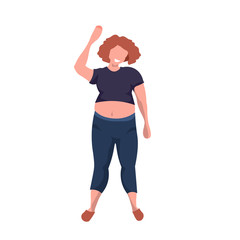 fat obese woman standing pose smiling overweight casual girl obesity concept female cartoon character full length flat white background