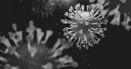 Influenza flu virus. The composition of the virus-like appearance under the microscope. 3d render.