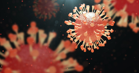 Influenza flu virus. The composition of the virus-like appearance under the microscope. 3d render.