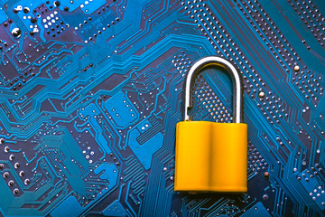 Background image of metal lock on a microchip