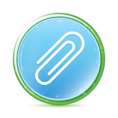 Paper clip icon natural aqua cyan blue round button