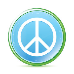 Peace sign icon natural aqua cyan blue round button