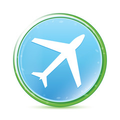Fototapeta premium Plane icon natural aqua cyan blue round button