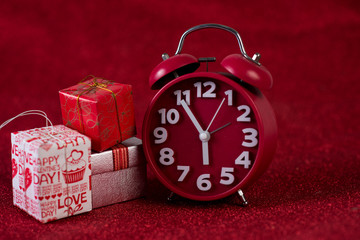 Red background image and gift box Valentine's Day concept