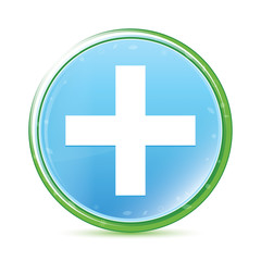 Plus icon natural aqua cyan blue round button