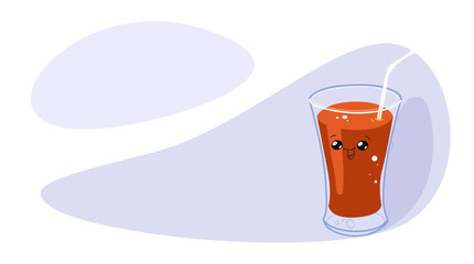 funny glass of tomato juice with smiling face kawaii cartoon character horizontal