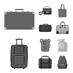 Vector illustration of suitcase and baggage symbol. Set of suitcase and journey stock vector illustration.
