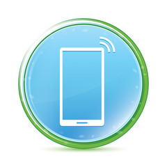 Smartphone network signal icon natural aqua cyan blue round button