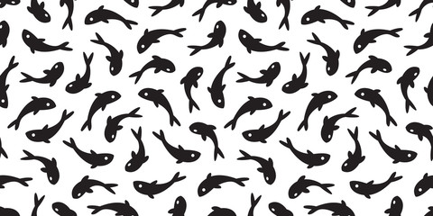 Shark fish Seamless pattern vector dolphin tuna salmon scarf isolated whale ocean sea repeat wallpaper tile background cartoon doodle illustration